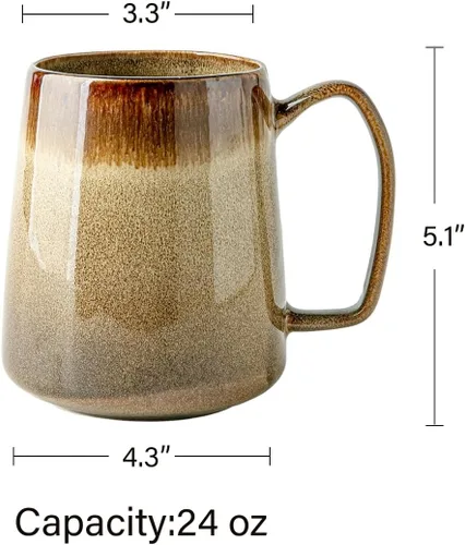 Miniatura 6 de Taza de café grande de cerámica de 24 onzas con asa, taza de café vintage, taza de té extra grande para oficina y hogar, apta para lavavajillas