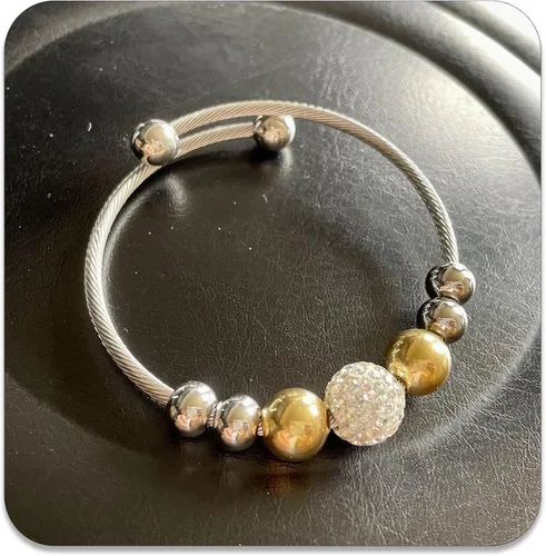 Miniatura 3 de PEAS Pulsera ajustable de cuentas de acero inoxidable, Sin gemas.