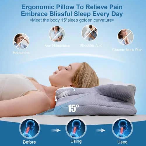 Miniatura 4 de Almohada cervical para el cuello, almohada cervical para aliviar el dolor de cuello, almohada ergonómica de espuma viscoelástica de apoyo