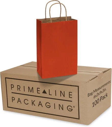Prime Line Packaging Bolsas de regalo rojas, bolsas de regalo de papel kraft mini con asas, bolsas de mano para vacaciones, regalos de Navidad,