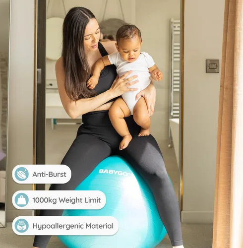 Miniatura 6 de BABYGO Pelota de Parto – Juego de pelota y libro de yoga para embarazo, trabajo de parto y ejercicio con enfoque en trimestres, fisioterapia