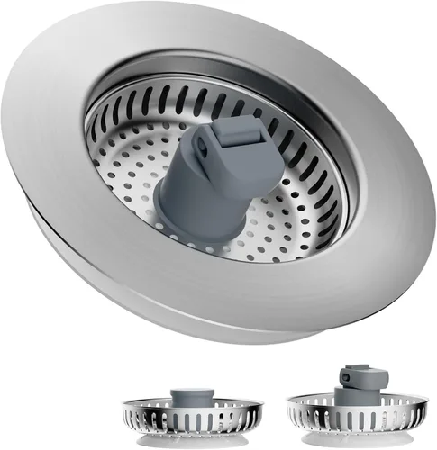 Miniatura 10 de Hibbent - Combo de colador y tapón de drenaje desplegable 3 en 1 para fregadero de cocina, de acero inoxidable, cesta antiobstrucción, con mango