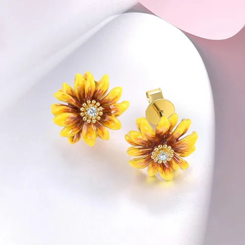Miniatura 3 de Santuzza - Pendientes de plata de ley con flores esmaltadas y gemas de plata esterlina