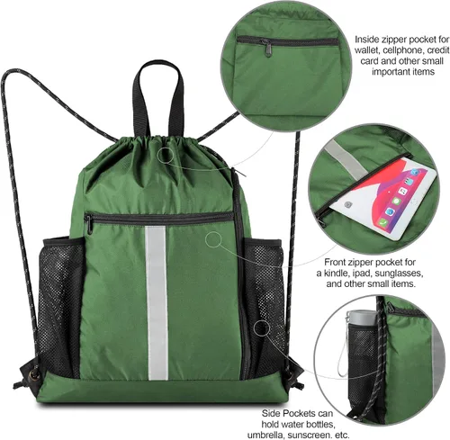 Miniatura 5 de BeeGreen Mochila deportiva con cordón y compartimento para zapatos y dos soportes para botellas de agua
