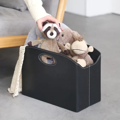 Miniatura 7 de EZDeco Revistero plegable con soporte para revistas de PU de cuero en el suelo, organizador de archivos de PU para periódicos, libros, cesta