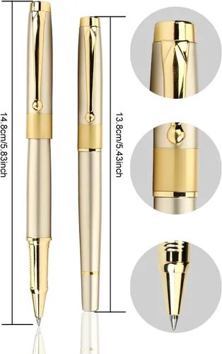 Miniatura 6 de YIVONKA - Bolígrafo de bola recarga negra, lujoso bolígrafo de línea de 0.5mm, el mejor set de regalo de bolígrafo para hombres y mujeres Dorado