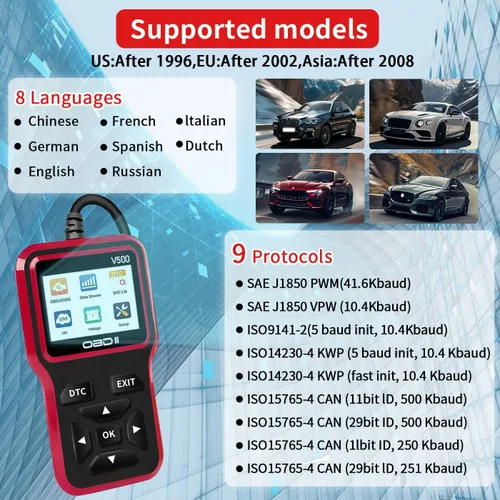 Miniatura 5 de Herramienta de diagnóstico del escáner OBD2: herramienta de escáner de código de luz del motor con reinicio, DTC, flujo de datos, preparación I/M