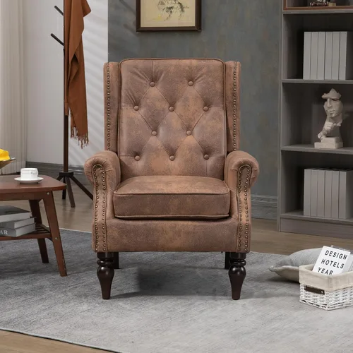 Miniatura 3 de Henf Sillón moderno tapizado con patas de madera resistentes y respaldo alto, sillón de tela para oficina, para sala de estar, dormitorio (café)