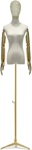 Forma de vestido de maniquí dorado ajustable con trípode, brazos y cabeza desmontables, modelo de visualización de tamaño mediano para ropa, joyas,