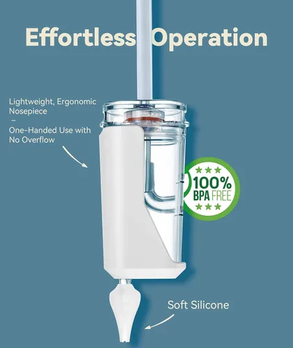 Miniatura 4 de Aspirador nasal eléctrico para bebés y niños pequeños Chupón de nariz para bebés con 3 niveles de succión Aspirador nasal fácil de limpiar