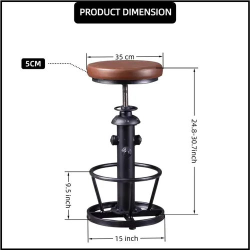 Miniatura 2 de Taburetes de bar de granja, asiento giratorio de poliuretano de 24 a 30 pulgadas, altura de mostrador ajustable, taburete de cocina, comedor, silla