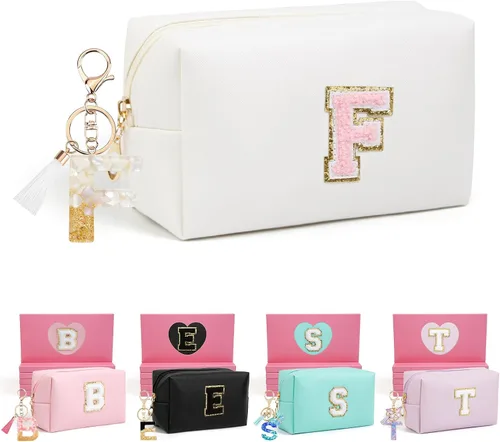 Miniatura 57 de AIBFRID 2 piezas de bolsas de maquillaje iniciales para mujeres, regalos de cumpleaños para niñas de 4 5 6 7 8 9 10 11 12 años, bolsas de cosméticos