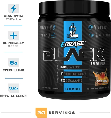 Miniatura 5 de eFlow Nutrition Enrage Black - Suplemento preentrenamiento estimulante alto - Polvo de preentrenamiento para aumentar la energía, las bombas