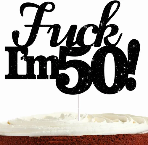 Divertida decoración de pastel para hombres y mujeres, feliz 50 cumpleaños 49+1 vintage 1972 fabulosos 50 suministros de fiesta negro purpurina Fuck
