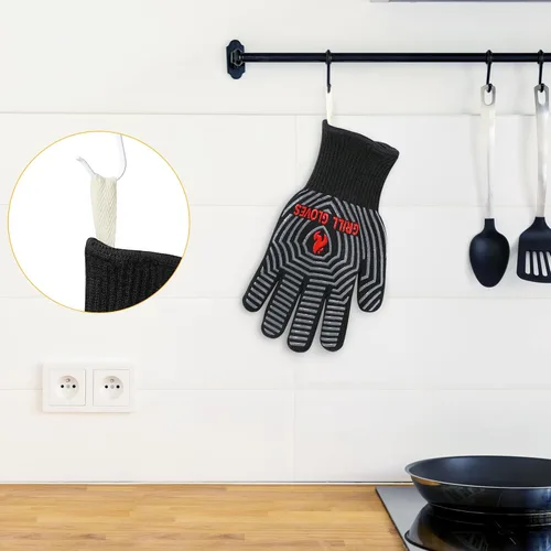 Miniatura 4 de QUWIN Guantes para barbacoa, guantes para horno, resistentes al calor extremo de 1472℉, guantes para parrilla de silicona antideslizantes para Negro