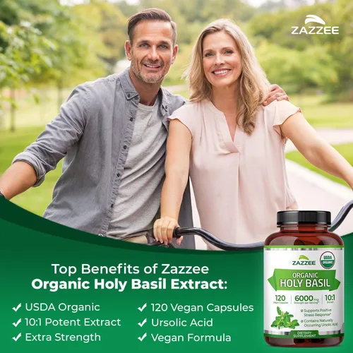 Miniatura 4 de Zazzee USDA Organic Holy Basil 10:1 Extracto, 120 cápsulas veganas, suministro para 4 meses, extracto de Tulsi, ácido ursólico, Ocimum Tenuiflorum