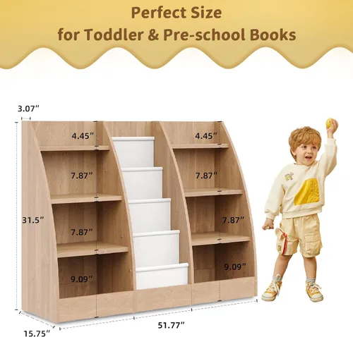 Miniatura 6 de Estantería para niños de 4 niveles, estante de 4 capas para habitaciones de niños, estantería de madera XXL para niños, estante de almacenamiento