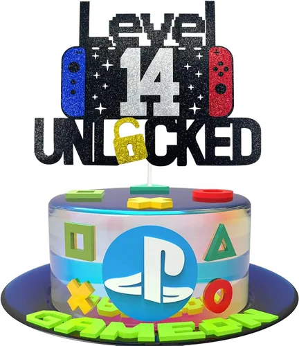 Miniatura 9 de Decoración de pastel de videojuegos de feliz cumpleaños número 11 desbloqueado para niños y niñas de 11 años de edad, decoración de fiesta
