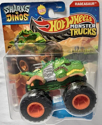 Hot Wheels Monster Trucks Tiburones vs Dinosaurios, colección de vehículos fundidos a presión a escala 1:64, edición 2025 (2/8 Team Shark Tiger