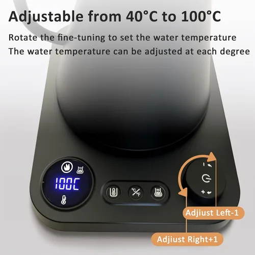 Miniatura 4 de Hervidor eléctrico de cuello de cisne, detección automática de ebullición, con control de temperatura variable, interior de acero inoxidable, acero