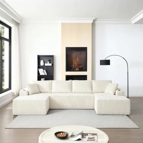 Miniatura 5 de Sofá cama modular de 124 pulgadas, sofá de nube sin hueso para sala de estar, sofá de 5 asientos en forma de U con 2 bolsillos de almacenamiento y 2