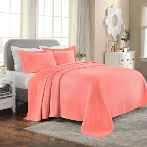 Cubrecama doble Superior Diamond Solitaire de algodón de primera calidad Jacquard Matelassé con fundas de almohada a tono, color aguamarina, Coral,