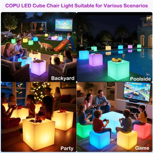 Miniatura 3 de Cubo de luz LED de 16 pulgadas, mesa de luz recargable con control remoto, 16 colores regulables, silla de lámpara de brillo regulable de 16