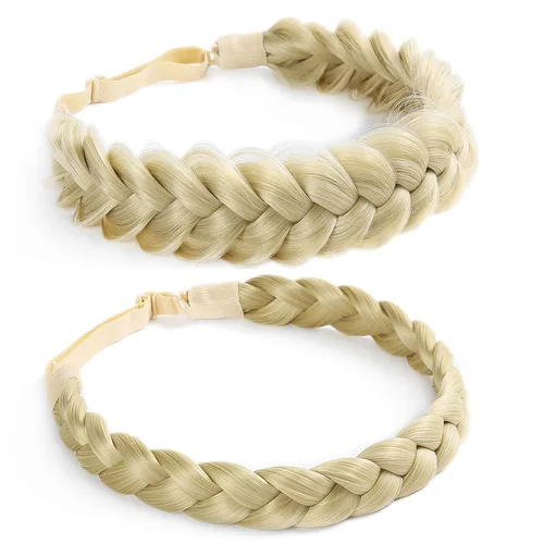 Miniatura 14 de Diadema trenzada, 2 combinaciones de 3 hebras, desordenada, ancha, esponjosa, elástica, diadema trenzada, accesorio de belleza para mujeres y niñas