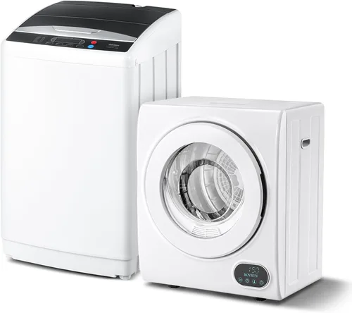 Miniatura 10 de ROVSUN Juego de lavadora completamente automática de 25 libras y secadora de ropa portátil de 2.6 pies cúbicos, juego combinado de lavadora