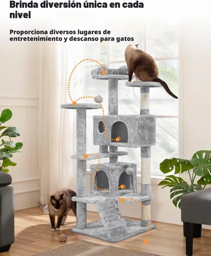Miniatura 2 de Yaheetech - Torre de árbol para gatos de 54 pulgadas, con postes para arañar, condominios dobles y bolas colgantes, para gatitos, casa