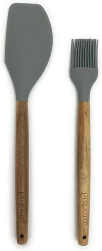 Miniatura 15 de Prepara Juego de 2 cucharones de sopa y cuchara ranurada de acacia y silicona, color verde espuma de mar
