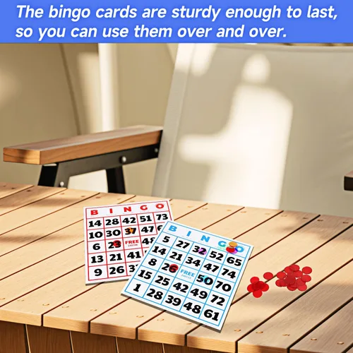 Miniatura 5 de GSE Games & Sports Expert Paquete de 50 tarjetas de bingo multicolor jumbo, números de fuente grandes, cartón de bingo reutilizable para grupos
