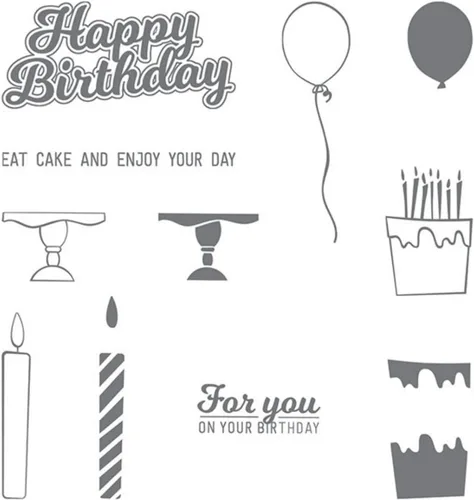 Miniatura 7 de Juego de sellos y troqueles de feliz cumpleaños para hacer tarjetas, sellos transparentes y troqueles de corte de metal para álbumes de recortes