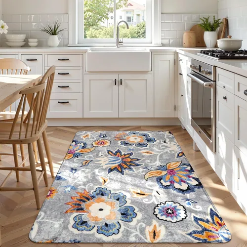 Miniatura 16 de Lahome - Tapete floral con estampado de cachemira, lavable, antideslizante, pequeño, anti-manchas, suave, para baño, entrada, dormitorio, Negro