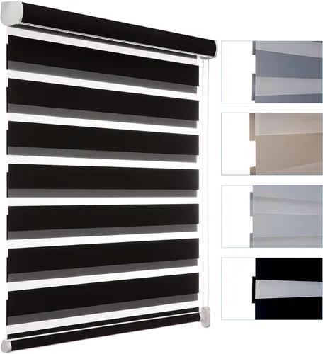 Miniatura 51 de MYshade Persianas enrollables de cebra opacas (85 %) con cordón para ventanas interiores, persianas de doble capa beige para dormitorio, baño, sala