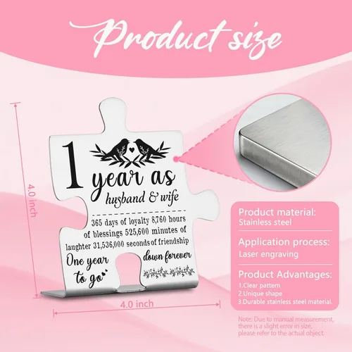 Miniatura 2 de Placa de aniversario de 1 año para marido y esposa, regalo de primer matrimonio para pareja, decoración de adorno de acero inoxidable, pieza