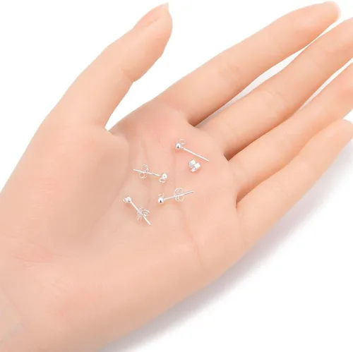 Miniatura 2 de Adabele - 10 pares de aretes de plata de ley 925 auténtica, anillos abiertos de bola de 0.118 pulgadas con 20 piezas de espaldas de tuerca