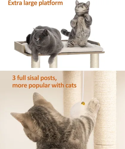 Miniatura 4 de FourFurPets - Árbol para gatos grande de 26.7 pulgadas, torre y condominio, postes para rascar para gatos de interior, plato grande, tres postes