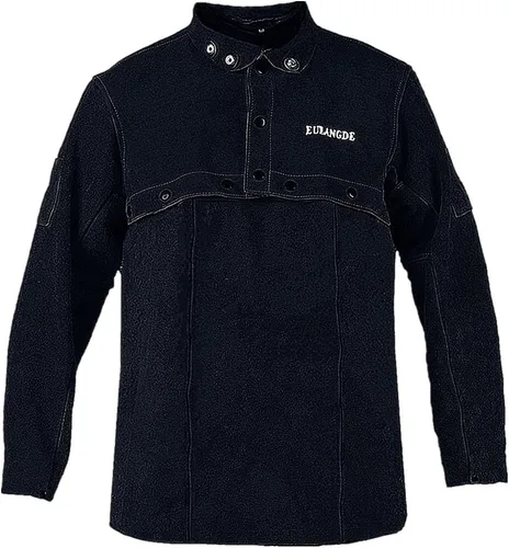 Chaqueta de soldadura de cuero, resistente al fuego, delantal de soldadura resistente con manga, puños ajustables, cuello ajustable