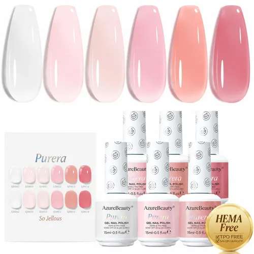 Miniatura 12 de AZUREBEAUTY Juego de esmaltes de uñas de gel Purera de 6 colores de 0.5 fl oz, sin HEMA, botellas del mismo color, kit de esmalte de gel UV LED