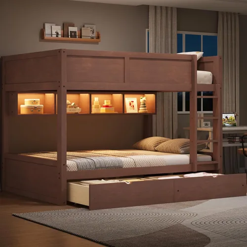 Miniatura 11 de Merax Litera Montessori de madera con escalera individual sobre individual, litera baja para niños, niñas, ahorro de espacio, no necesita somier