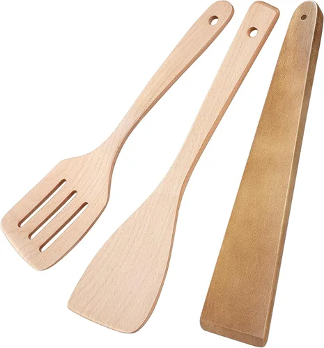 Miniatura 7 de 3 espátulas de madera, juego de espátulas planas de mango largo de 12 pulgadas para sartenes antiadherentes, cucharas de madera multiusos