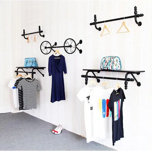 Miniatura 5 de Perchero montado en la pared, percha resistente, barra de ropa colgante de metal, utilizado en tiendas de ropa/hogar (31.5 in)