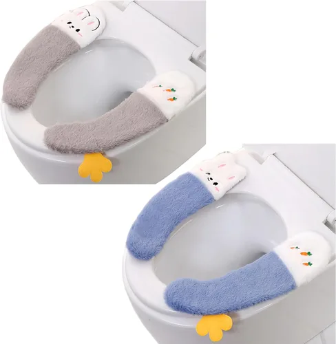 Miniatura 3 de 2 pares de fundas para asiento de inodoro, almohadilla gruesa y pegajosa para asiento de inodoro, bonito asiento de inodoro de invierno, lavable