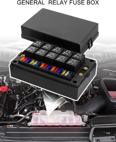 Miniatura 5 de Caja de relés de fusibles impermeable precableada – 15 ranuras ATC/ATO, 10 soportes de relé con relés y fusibles – Bloque para automóvil, camión