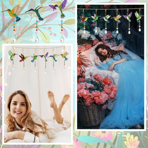 Miniatura 8 de Tradder Juego de 6 piezas de pintura de diamante para colibrí, campanillas de viento, pájaros, kits de arte para adultos, vacaciones, escuela