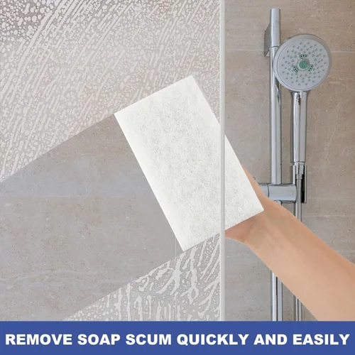 Miniatura 5 de Limpiador de baño con asa, almohadilla de fregado de baño, cepillo de esponja de limpieza resistente, no raya, elimina la espuma de jabón