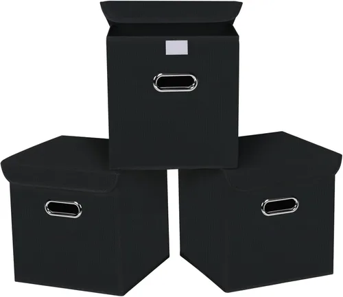Miniatura 25 de Organizadores de armario de tela con tapas, canastas plegables con asas, cajas de almacenamiento para almacenamiento de ropa, oficina, juguetes