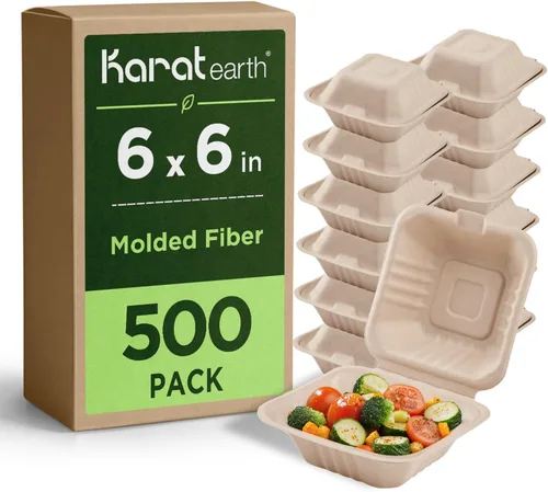 Miniatura 11 de KARAT EARTH Clamshell - Contenedores Take Out de comida para llevar [8"x8", 200 ct] - Contenedores compostables para llevar, bagazo biodegradable
