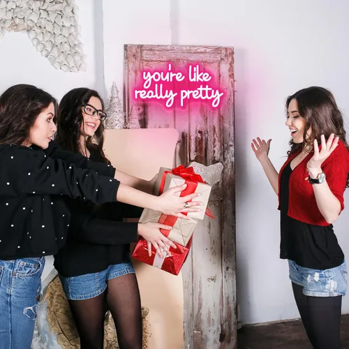 Miniatura 6 de Letrero de neón con texto en inglés "You're Like Really Pretty Neon", luces de neón rosas para dormitorio, regulables, para decoración de pared